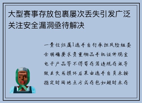 大型赛事存放包裹屡次丢失引发广泛关注安全漏洞亟待解决